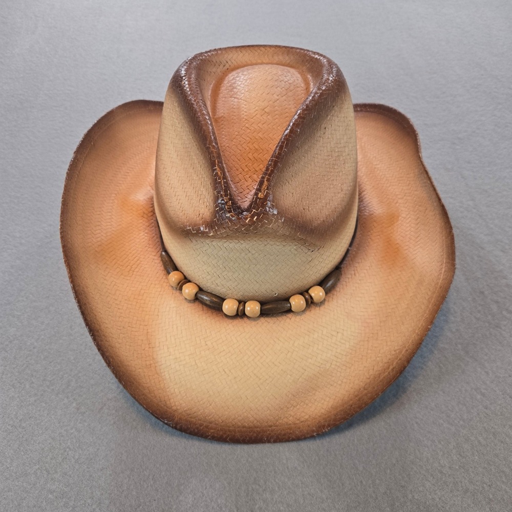 Great West Hat Co Cowboy Hat Child XS Tan Brown Ombre Toyo Straw Beaded RB016
